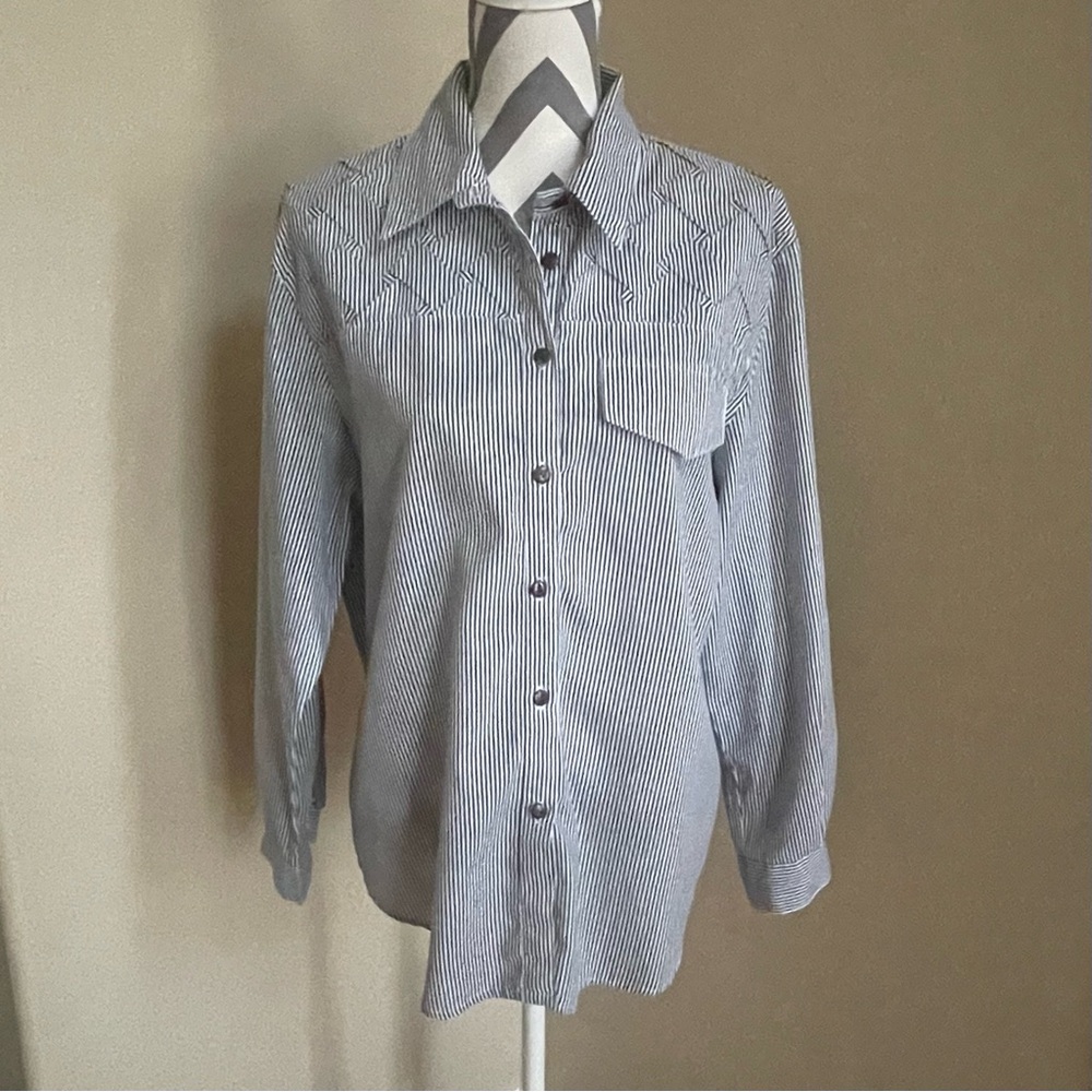 Tapestry - Vintage - Button Up Blouse - Shirt - w Basket Weave Details - Size: L